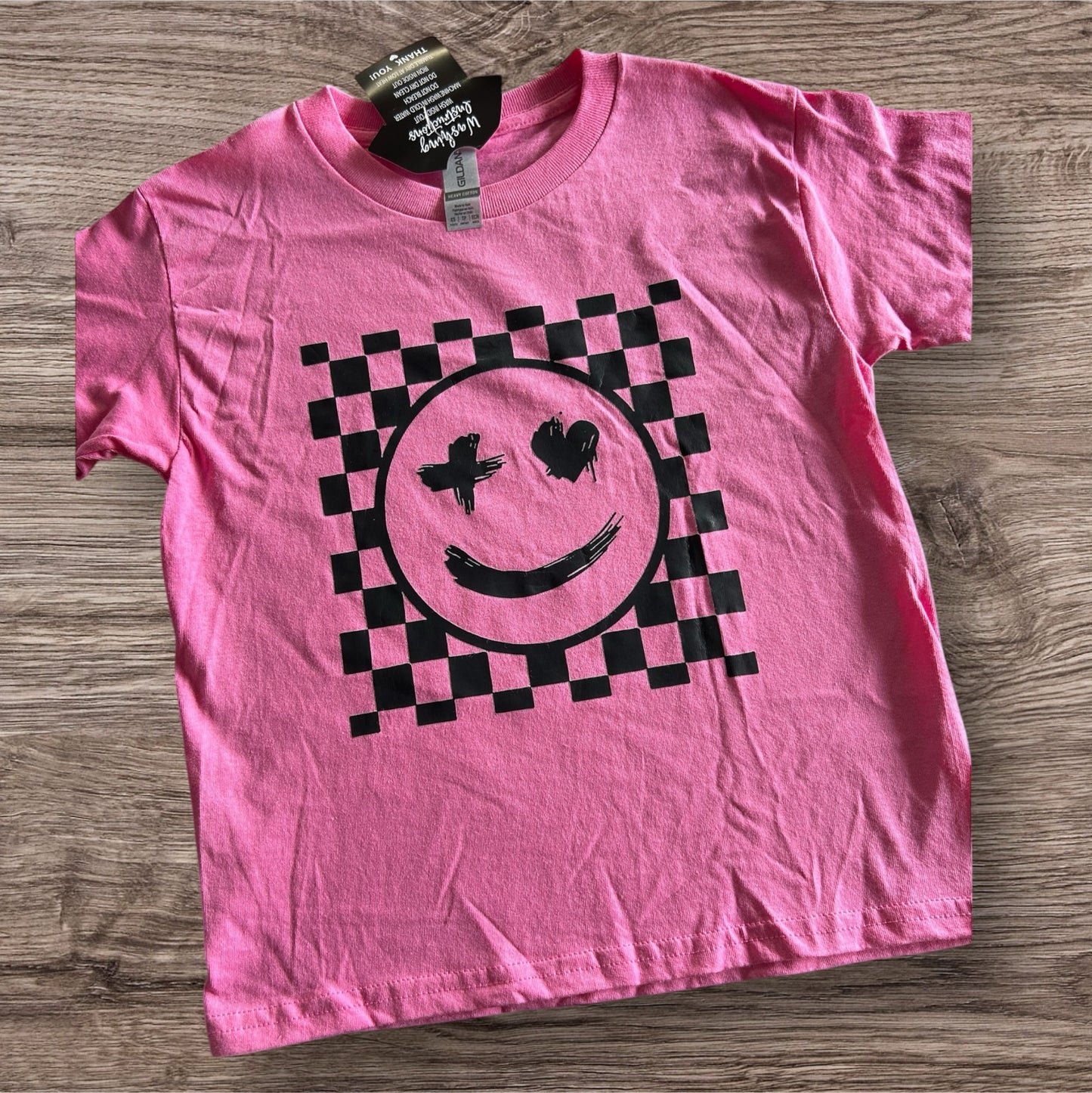 Smiley Face and Checker Background Kids Tee