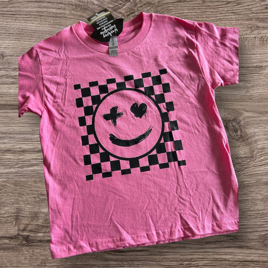 Smiley Face and Checker Background Kids Tee