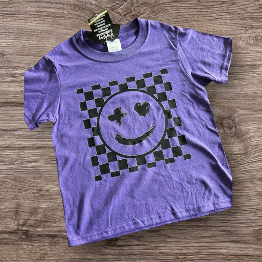 Smiley Face and Checker Background Kids Tee